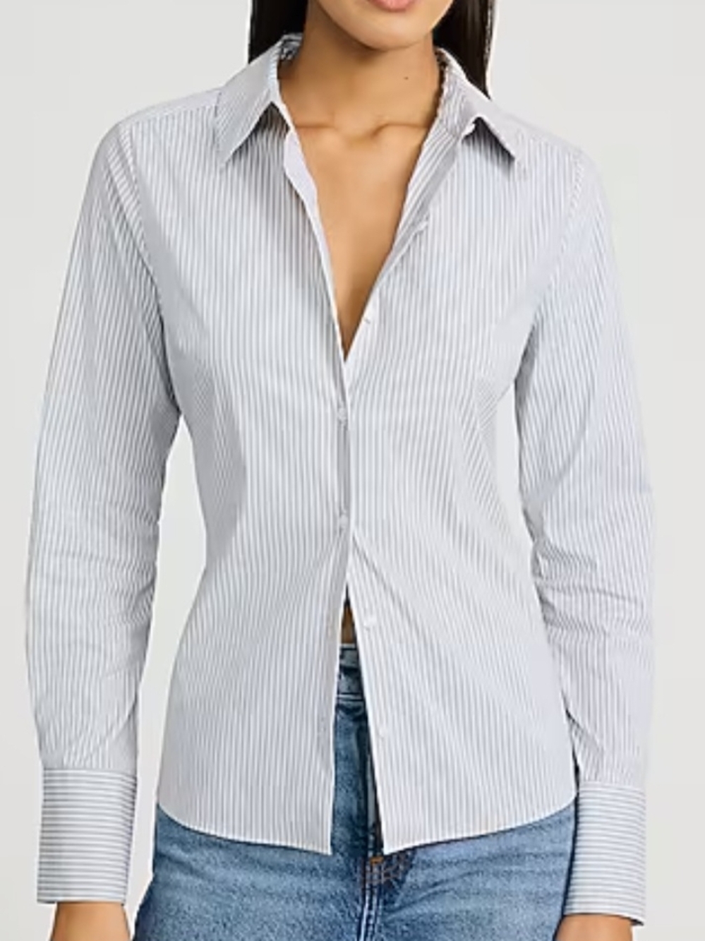 Alfani Women's Gray and White Striped Button Down ~ Size 8